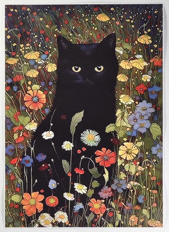 Feline Floral Garden Art Print 12x17 Black Cat Flowers ~ Gustav Klimt Style gallery