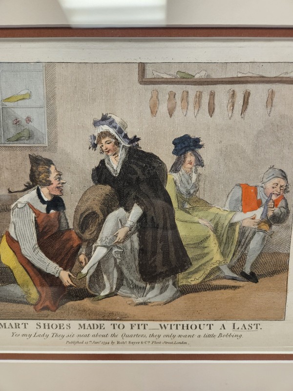 Antique 1794 SMART SHOES MADE TO FIT Robert Sayer Hand Colored Engraving LONDON gallery