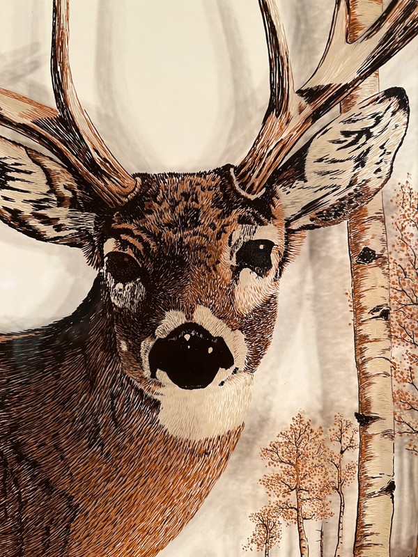 VTG Deer Art Reverse Painting on Glass Tom Cryer Outside dimensions 21"x17" gallery