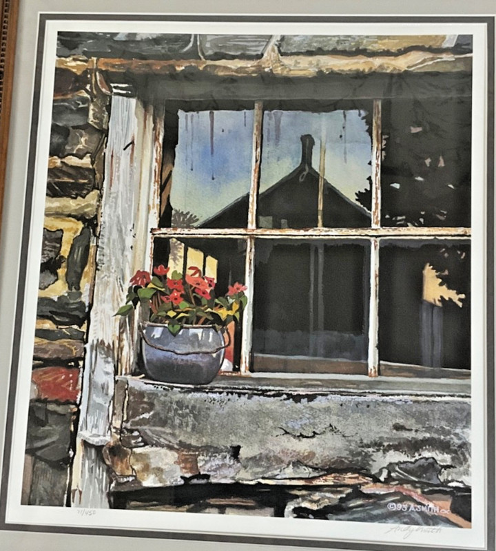 Andy Smith Signed Numbered Print 71/450 Rustic Window Floral Framed Wall Art