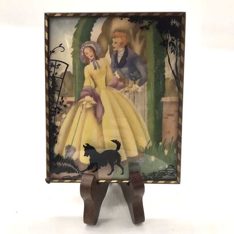 Vtg Metal Framed Lithograph Courting Couple Silhouette Sandre Morris & Bendien