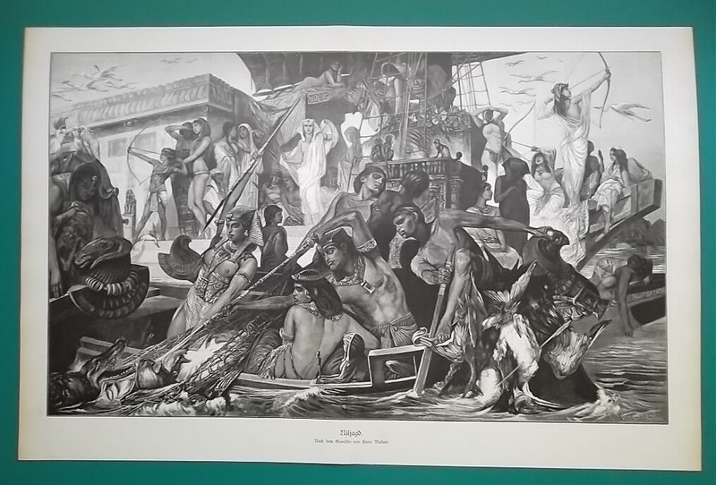 ANCIENT EGYPT Wild Nile RIver Hunting Scene – VICTORIAN Era Print 14″ x 21″