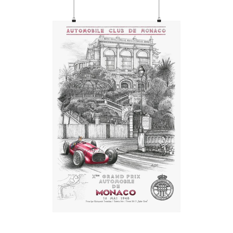1948 Monaco GP Art Print – Igor Troubetzkoy Ferrari Race Car Wall Art Poster
