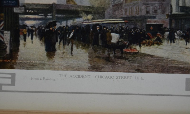Antique Chicago Illinois Color Art Print Chicago Street Life and Hog Wheel 1908 gallery