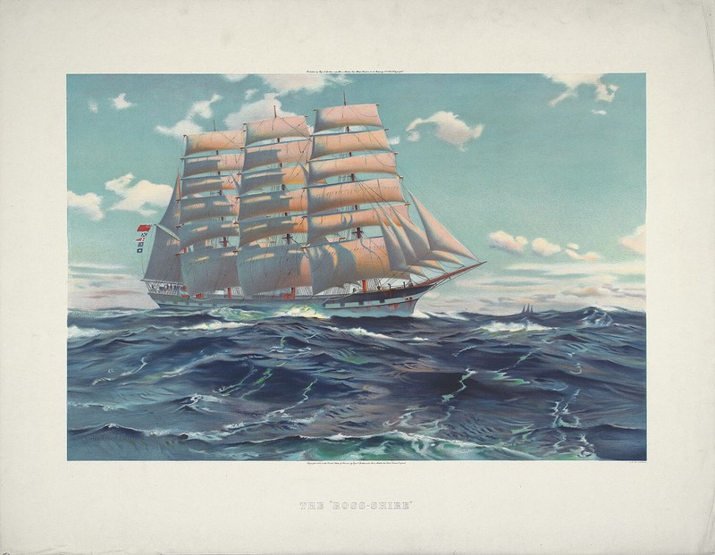 CR PATTERSON XRare Antique 1926 Halftone Litho THE ROSS-SHIRE, Barque Ship