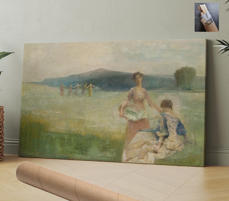 Dance Landscape Women Fields Thomas Wilmer Spring Figurative Art 30X18Inch