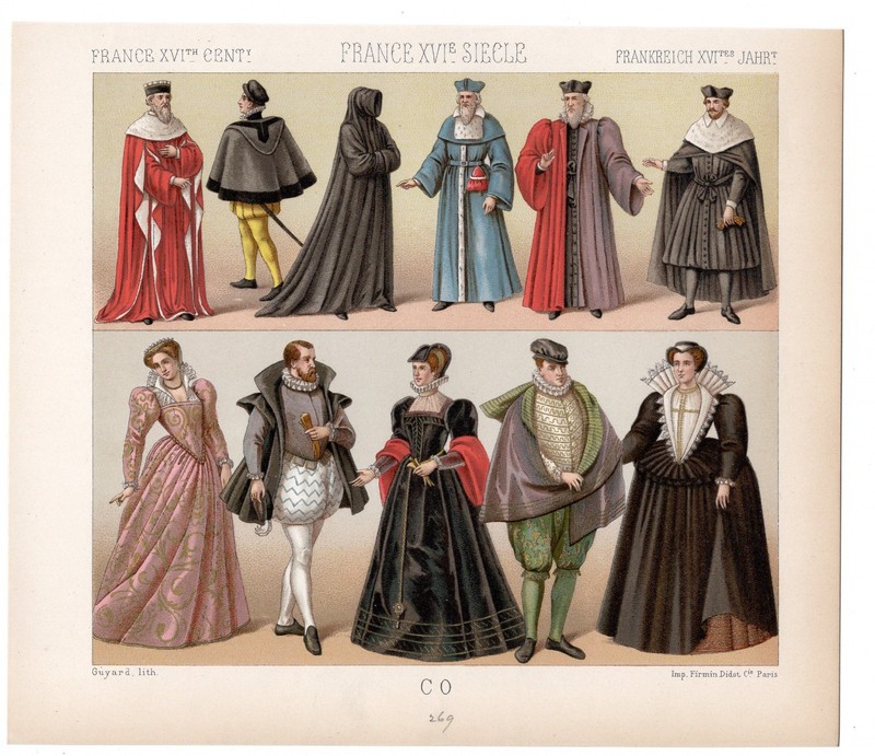 FRENCH RENAISSANCE COURT COSTUME – JUDGES & NOBILITY – 1876 Chromolithograph gallery