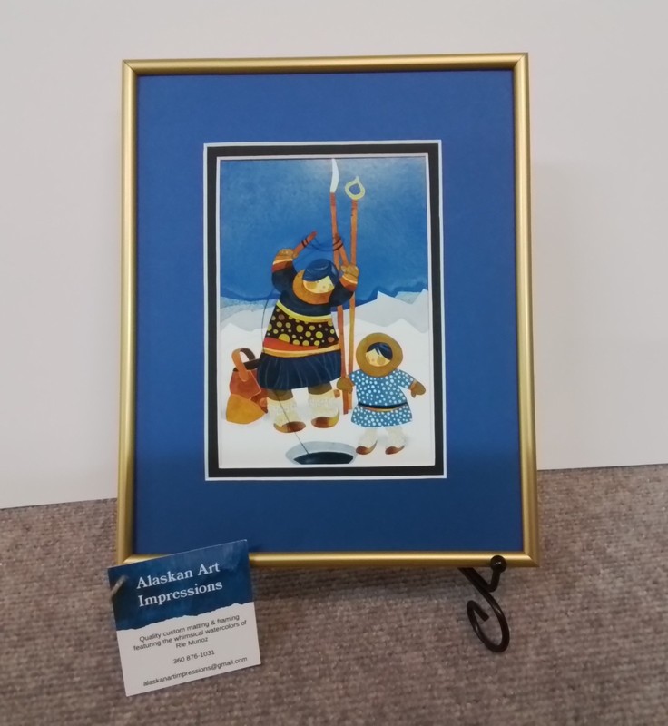 New! RIE MUNOZ One-of-a-Kind Custom Framed Art Card "ICE FISHING"