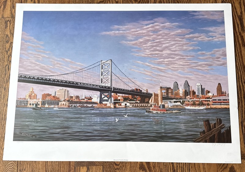 Benjamin Franklin Bridge Print William S Dawson Signed Numbered 63/550 24x33