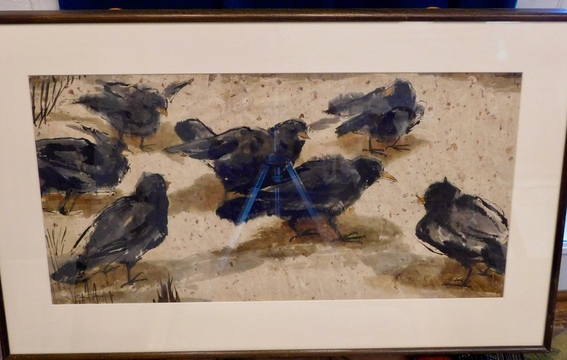 Eunice Jensen «Black Birds» Watercolor & ink on Mulberry paper Signed 1970