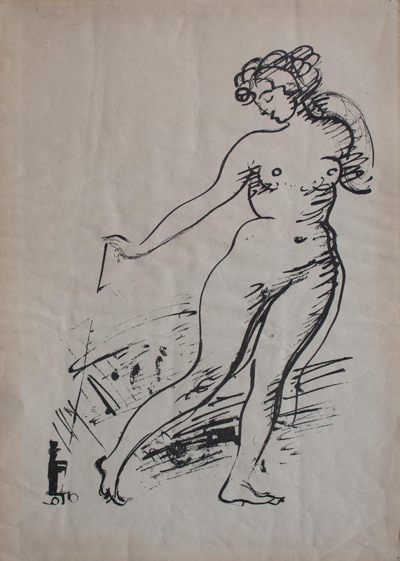 Expressionism Female Nude Standing Humour Unknown Unsigned Lithograph 20th Century gallery