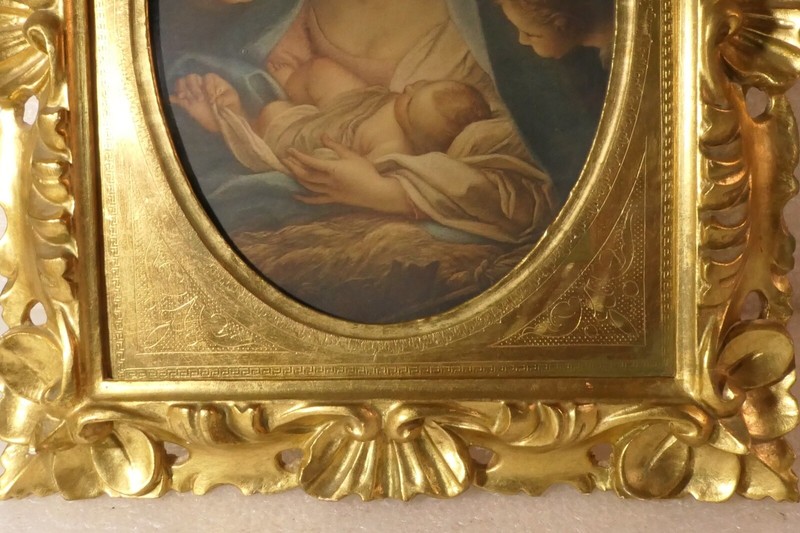 THE HOLY NIGHT PRINT BY CARLO MARRATA NATIVITY SCENE ANGELS MADONNA GOLD FRAME gallery