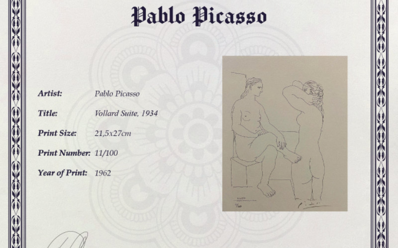 Pablo Picasso, Original signed Print, COA and appraisal for $3,500 USD.*/ gallery