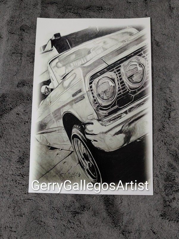 1963 Chevy Impala Lowrider 12 x 18 Portrait Art Print By Gerry Gallegos