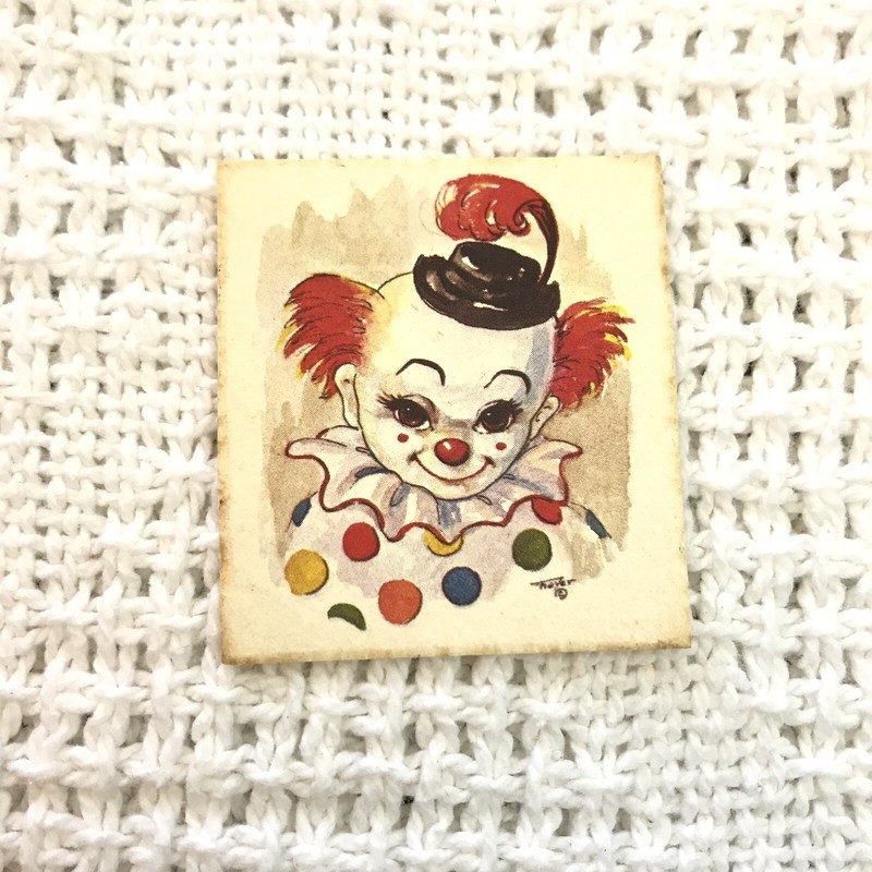 VINTAGE CIRCUS Geme Art Gallery No. 13 Shy Smiling Clown Print 2x2in