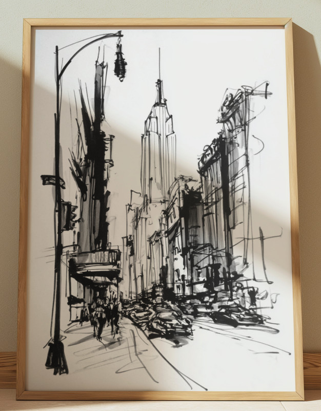 NEW YORK INK DRAWING PRINT SKETCH 8″ x 10″ NEW YORK CITY WALL ART HOME DECOR