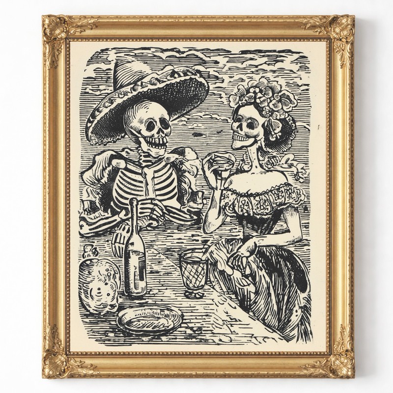 Vintage Calavera Skeleton Wall Art Print 8x10 Mexican Engraving - 260401102 gallery