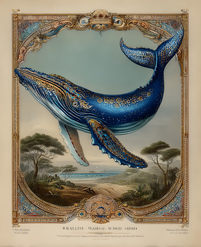 8×10 Ornate Blue Whale Art Print – 251495587