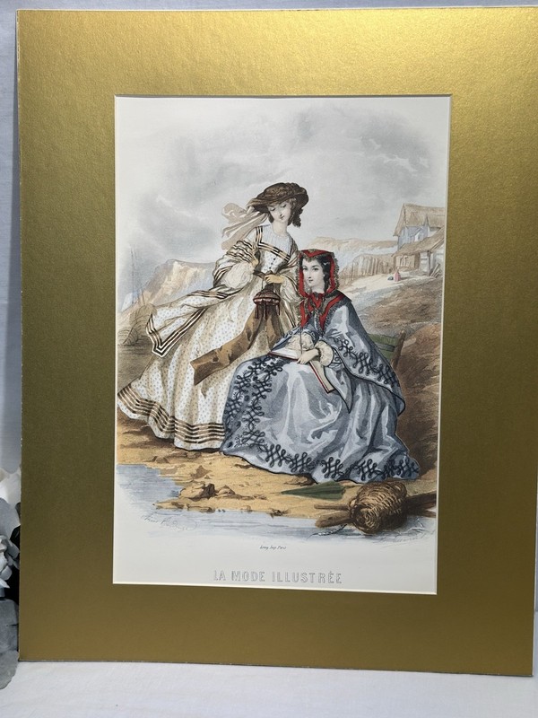 Antique Large 1862 Anais Toudouze La Mode Illustree Hand-Colored Etching No. 222