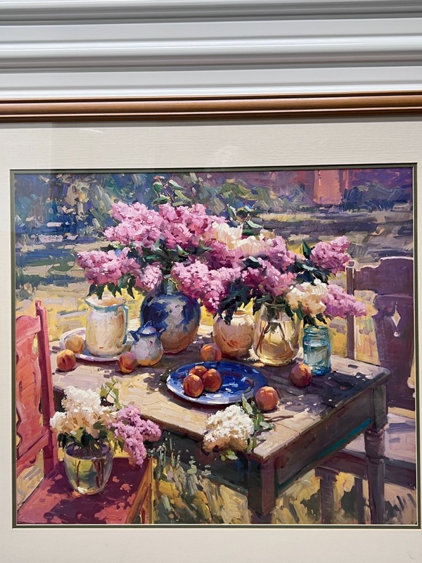Print, framed, glass covered, Lilacs and Apricots in the Sun, 42x40 gallery