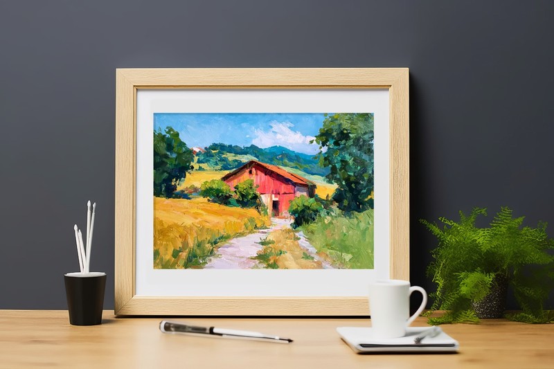Rustic Red Barn 5"x7" Print on Matte Paper | Vibrant Countryside Oil Painting gallery