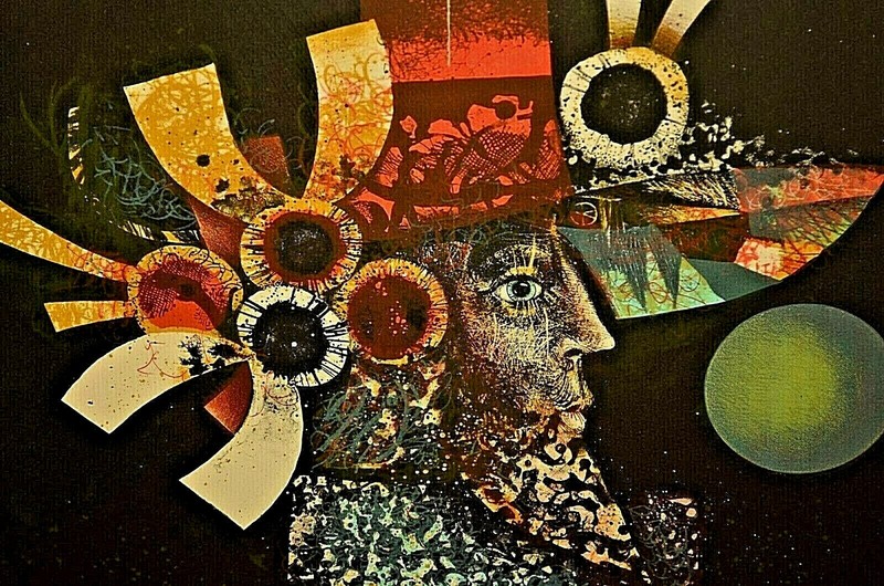 PIERRE JACQUOT Original Vintage Signed Modern Male Abstract Portrait Lithograph gallery