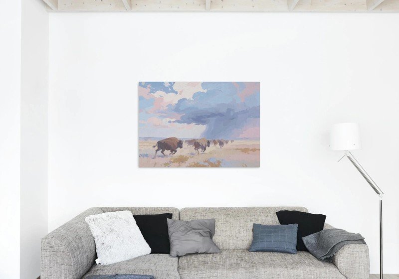 American Bison Storm Plains Expressionist Artwork, Wildlife, Stretched Canvas gallery