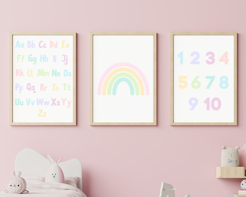 Prints Children's Bedroom Wall Art Posters 3 Set Letters Numbers Nursery Print