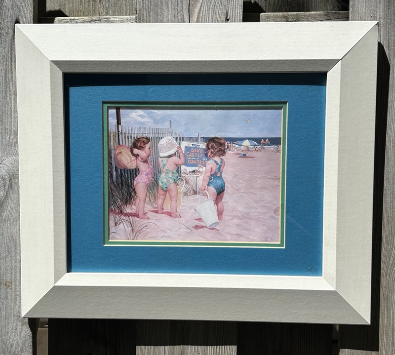Holly Signed Beach Children Art Print, Matted & Framed Landscape Nautical Theme