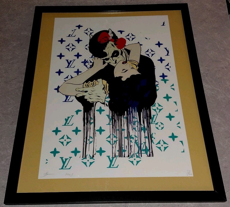 DEATH NYC Ltd Ed signed FRAMED street art print 45x32cm D*Face Kissing Death
