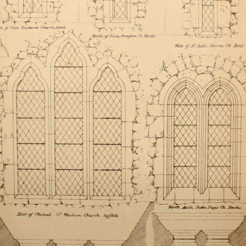 1903 ARCHITECTURE PRINT Gothic Medieval Arched CHURCH WINDOWS England Suffolk