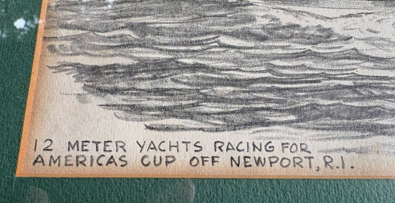 VTG 60s Jas F Murray Lithograph Framed Yachts Americas Cup Newport Rhode Island gallery