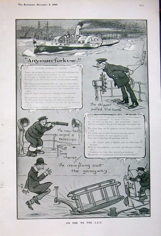 Old Antique Print 1905 Ferry Ship Captain Wheel Gangway Telescope L.C.C 20th