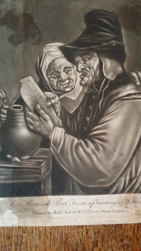 1790 ANTIQUE GEORGIAN MEZZOTINT ENGRAVING - THE FLEMISH POET - ROBERT SAYER gallery