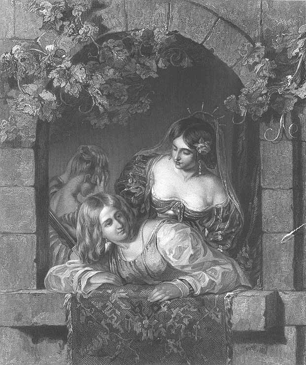 PRETTY YOUNG WOMEN GIRLS WEDDING BRIDE AT WINDOW ~ Old 1853 Art Print Engraving