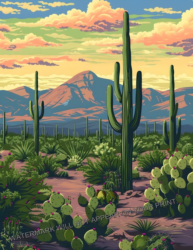 Saguaro National Park Tucson AZ Sonoran Desert Cactus Giclée Art Print 8.5X11