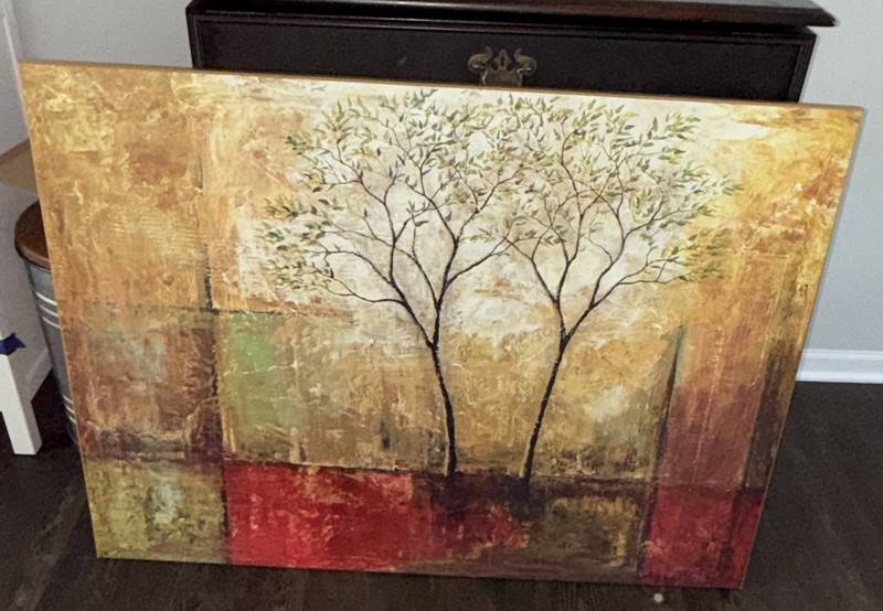 47W»x35H» MORNING LUSTER II by MIKE KLUNG – TREES RED LEAVES ABSTRACT CANVAS