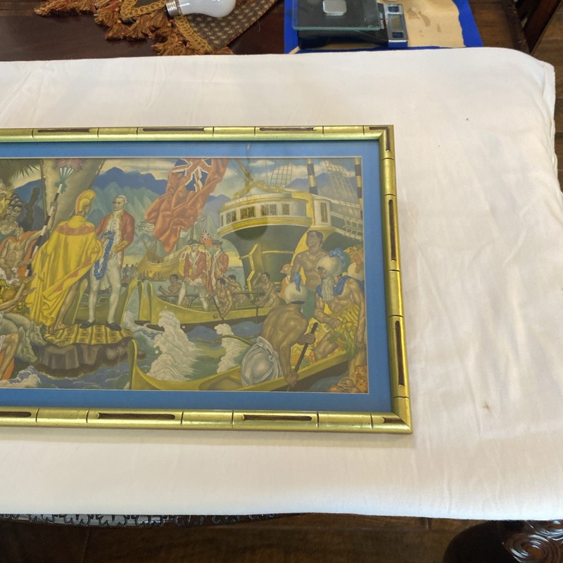 A God Appears Eugene Savage Framed depicting Captain Cook Arrives Hawaii 24x12 gallery