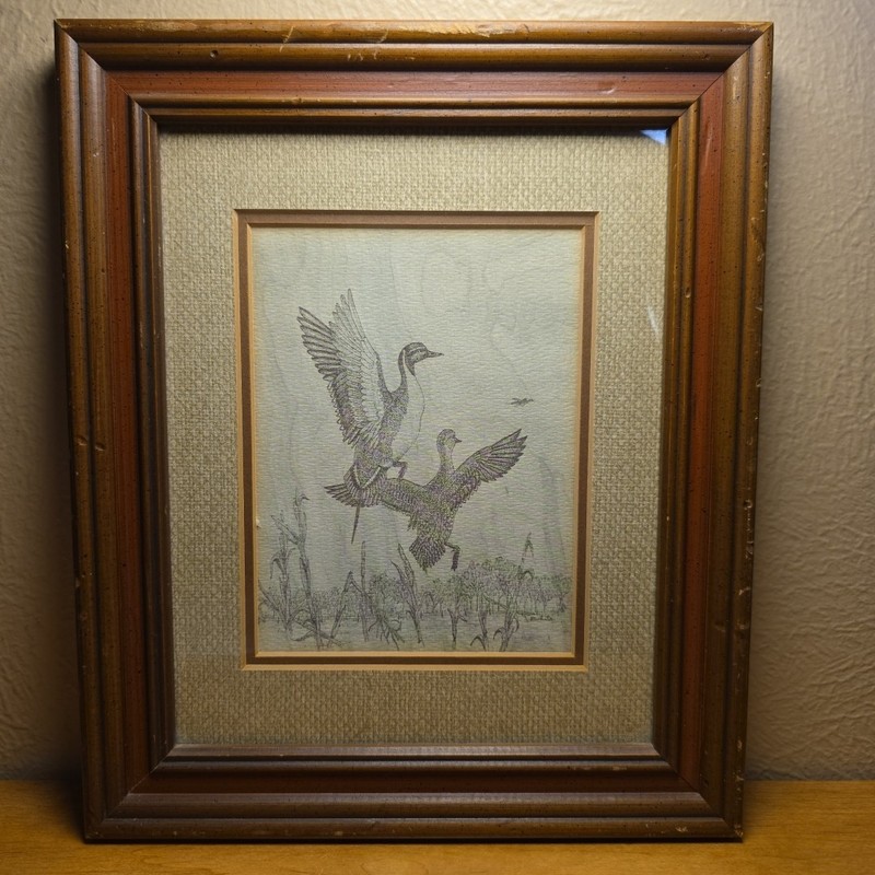 Vintage Bob White «Prince Wildlife» Waterfowl Art – Framed Duck Print / Drawing
