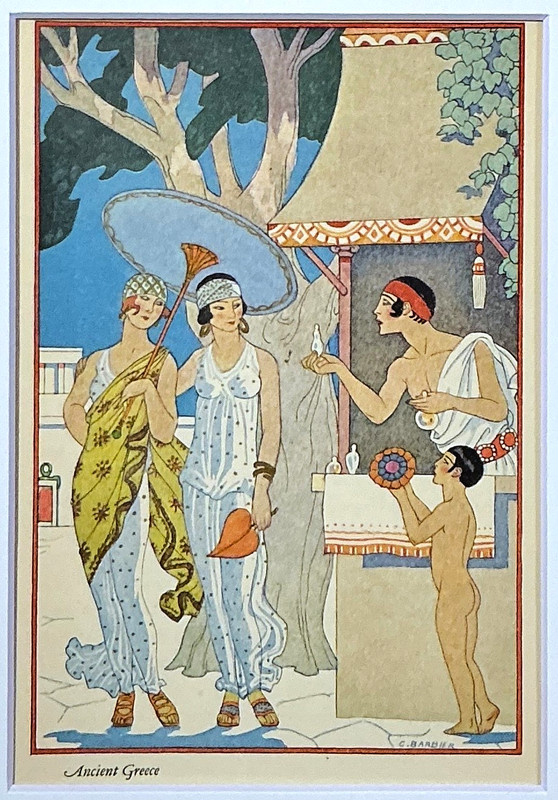 Art Deco Original 1928 Pochoir George Barbier: Ancient Greece Matted 8×10 inch