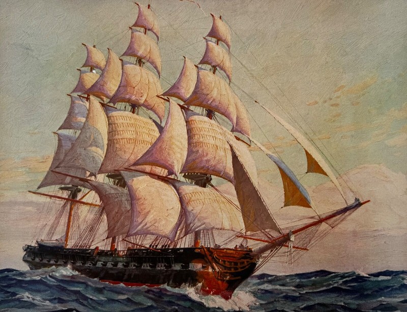 Vintage Man-of-War Sailing Ship Maritime Ocean Art Print 12×16