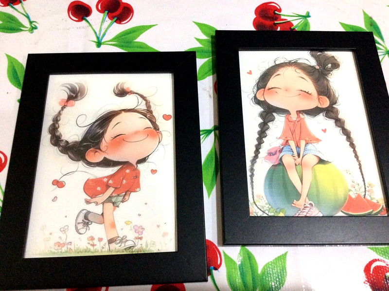 Wall Art Girls in braids Sweeties Framed Decor Cartoon Kids Playroom 5×7 sweet 2