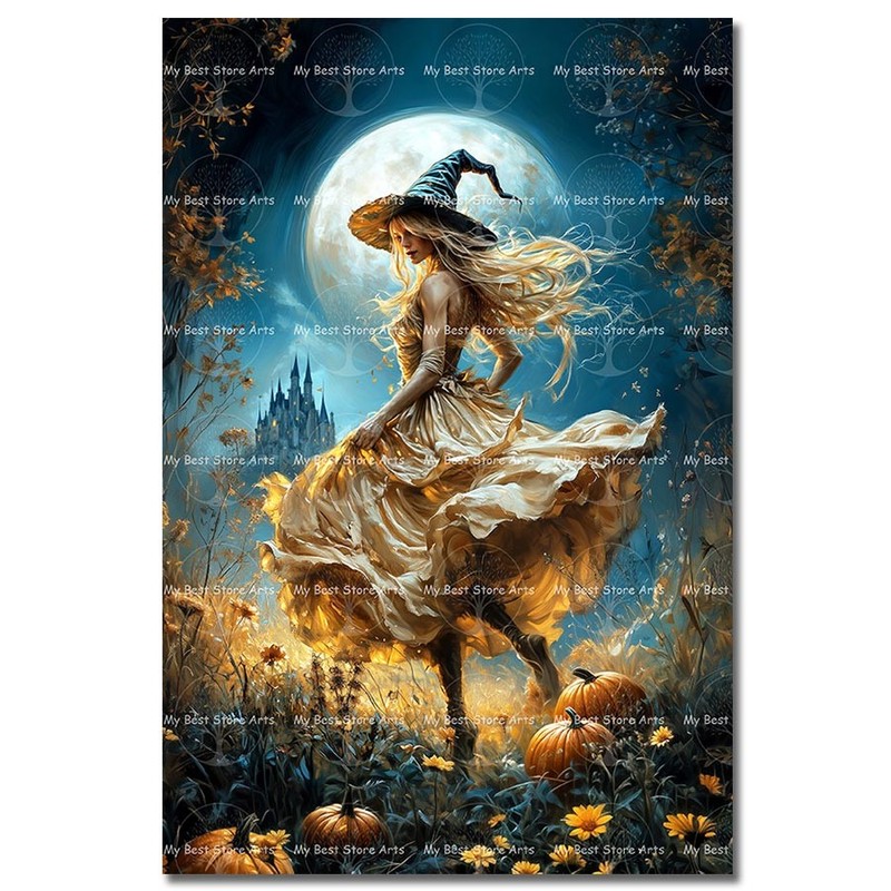 Moon Witch Art Print, Gothic Celestial Wall Decor