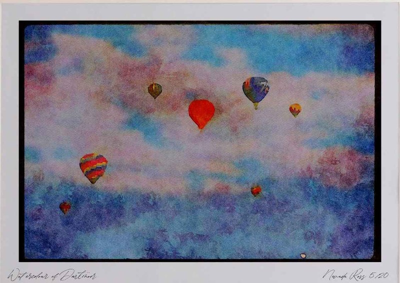 528000 Balloon Group In Flight Watercolour Picture Ltd Ed A4