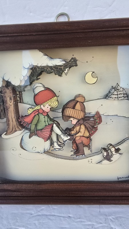 3D Art Hand Cut Paper Tole framed Picture Children Ice Skating Joan Walsh Anglum gallery