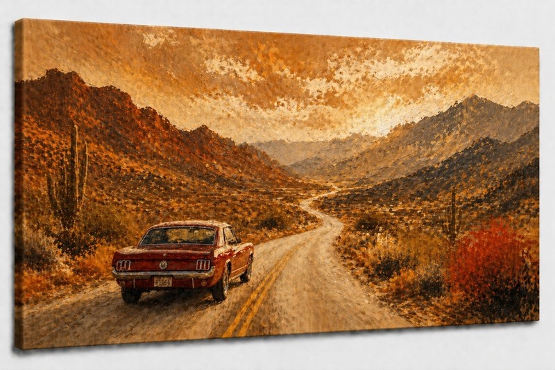 ICE ARMOR Large Canvas 24×36″ Desert Mountain Road Vintage Car Art