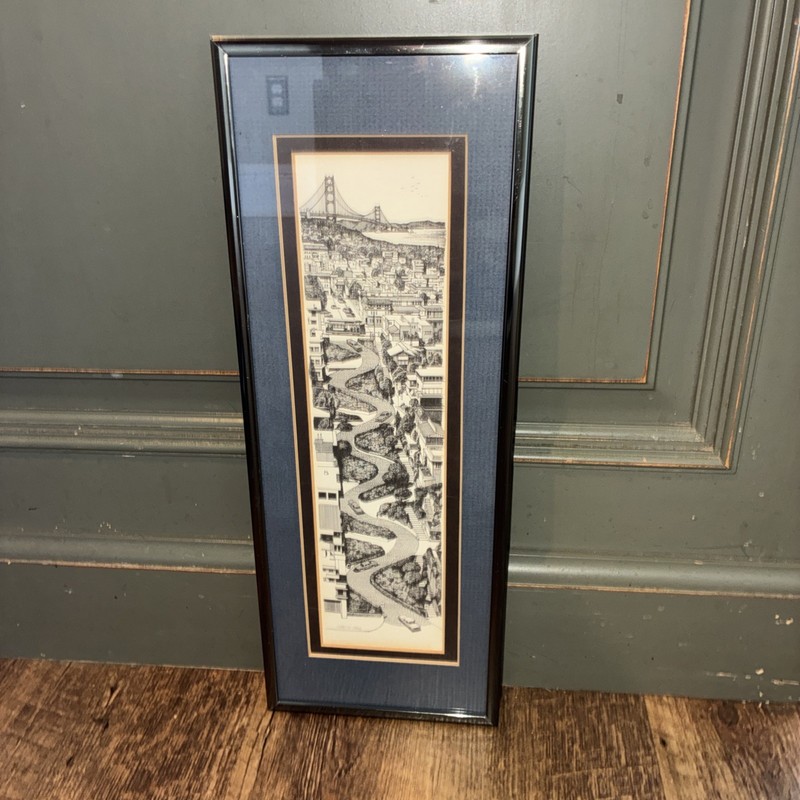 Vintage Rare Martin Tang Art San Francisco Lombard Street signed framed Matted