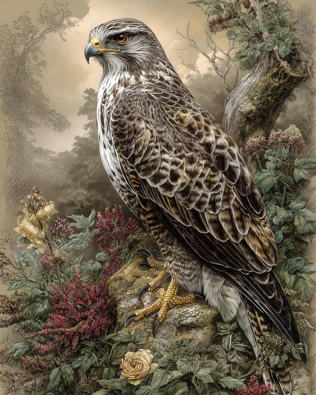 8×10 Hawk Perched on Branch Wildlife Art Print – 889681715