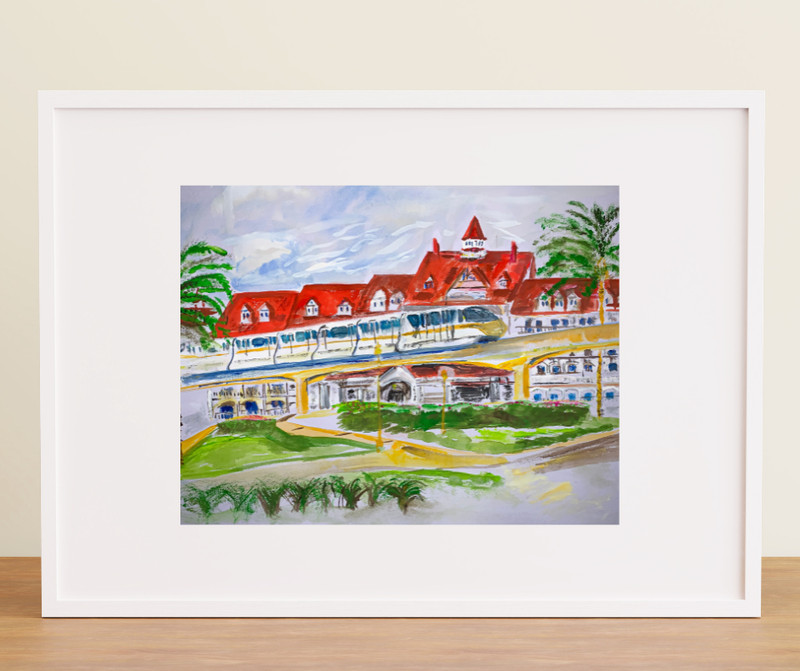 Walt Disney World Monorail at Grand Floridian / BRIGHT PRINT / Disney painting gallery