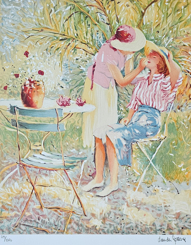 CLAUDE FOSSOUX Two Friends in the Garden Renoir Tribute Lithograph hand signed